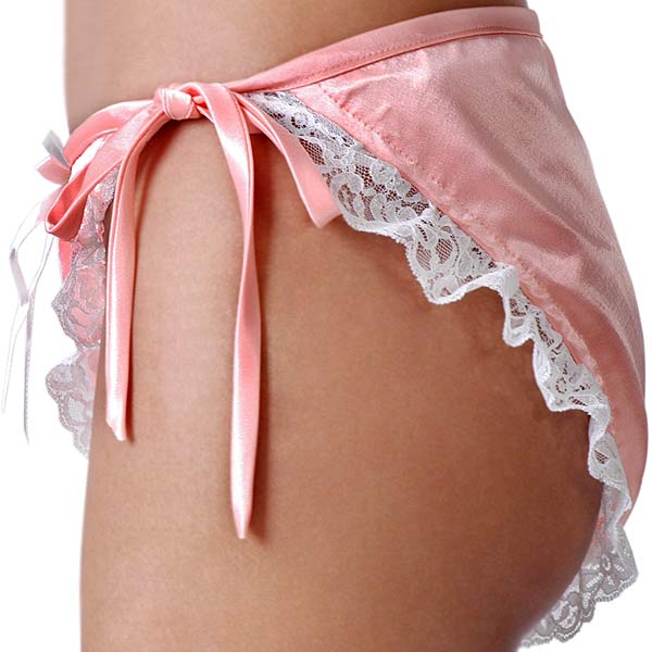 bikini peach satin panties with white lace 1